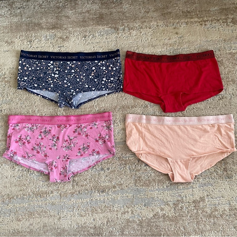 Victoria’s Secret Cotton Panties Boy Shorts Boxers 4 Piece Bundle Logo Waistband